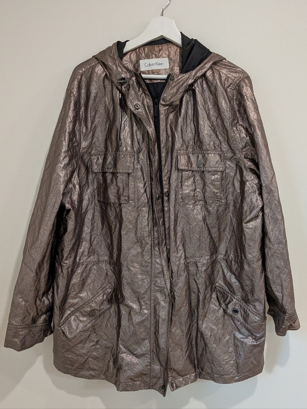 Calvin Klein Metallic Jacket Size 2X Glam Disco Futuristic Bold Edgy